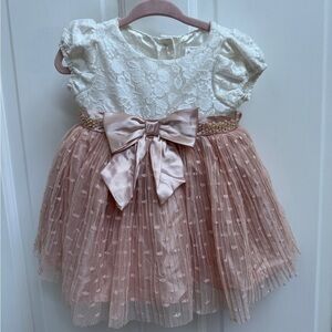 NWOT Sweet Heart Rose 6-9M Girls Formal White & Pink Holiday Short Sleeve Dress